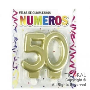 VELAS NUMERO DOBLE METALIZADA 50 AOS ORO x 1